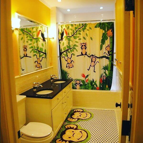 Jungle-Themed Kids Bathroom with Monkey Decor