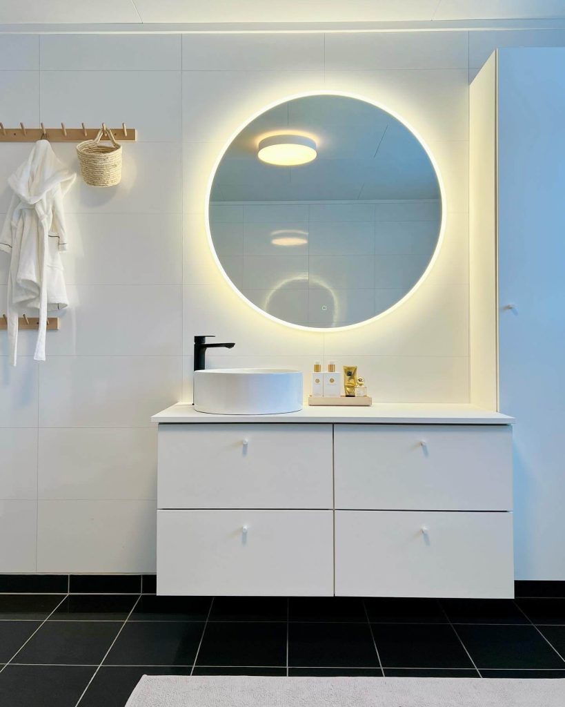 LED-Lit Vanity Mirror with Minimalist Storage