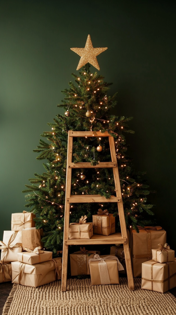 Ladder Frame with Natural Greenery and Simple Wrapped Gifts