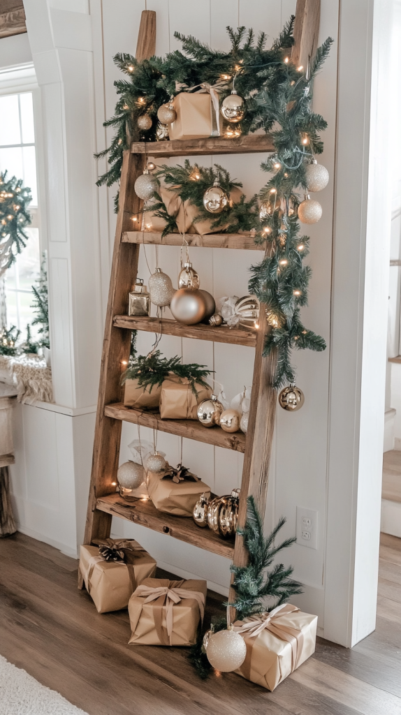 Layered Garland Ladder with Gold and Silver Ornaments