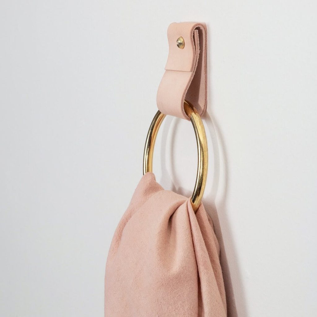 Leather and Brass Towel Ring Holder