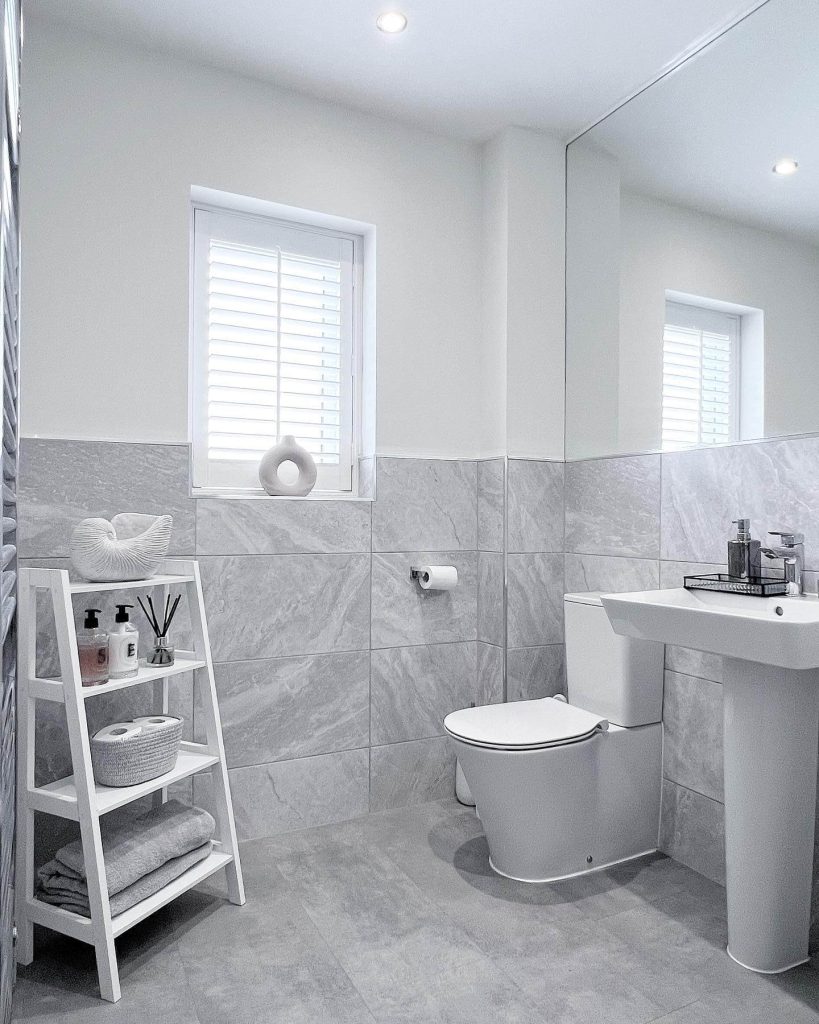 Light Grey Minimalist Bathroom with Functional Storage