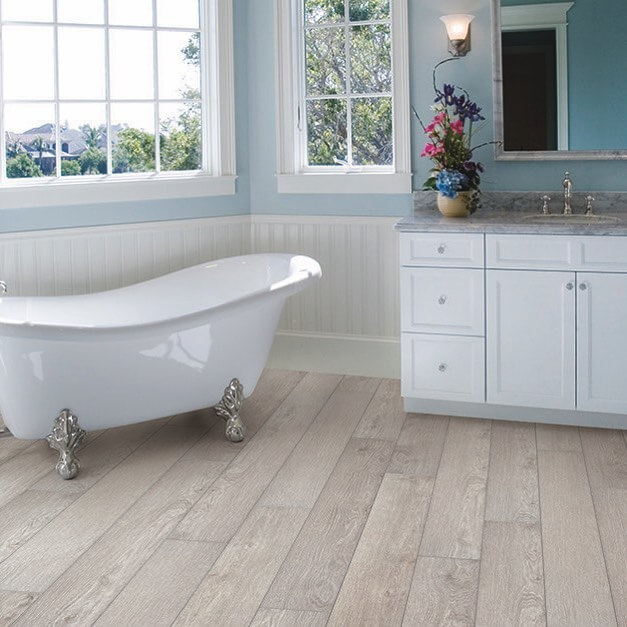 Light Wood Flooring for a Bright, Airy Bathroom