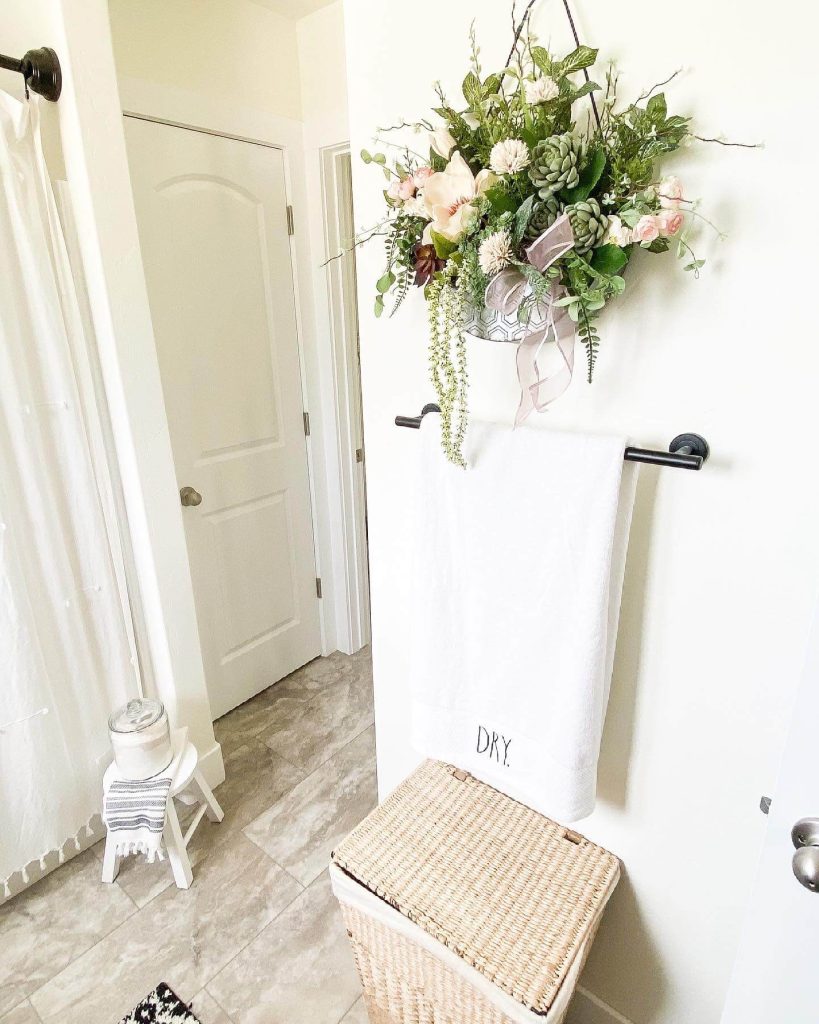 Lush Floral Arrangement for Bathroom Wall