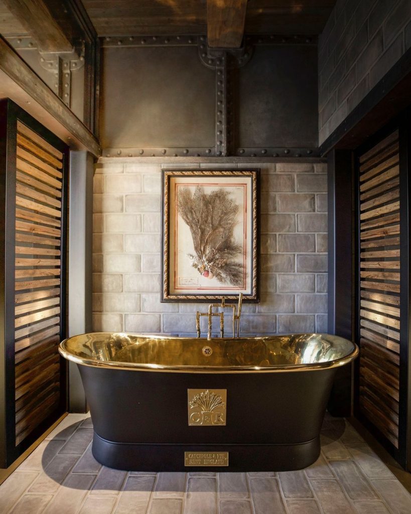 Luxurious Brass Accented Industrial Bathtub