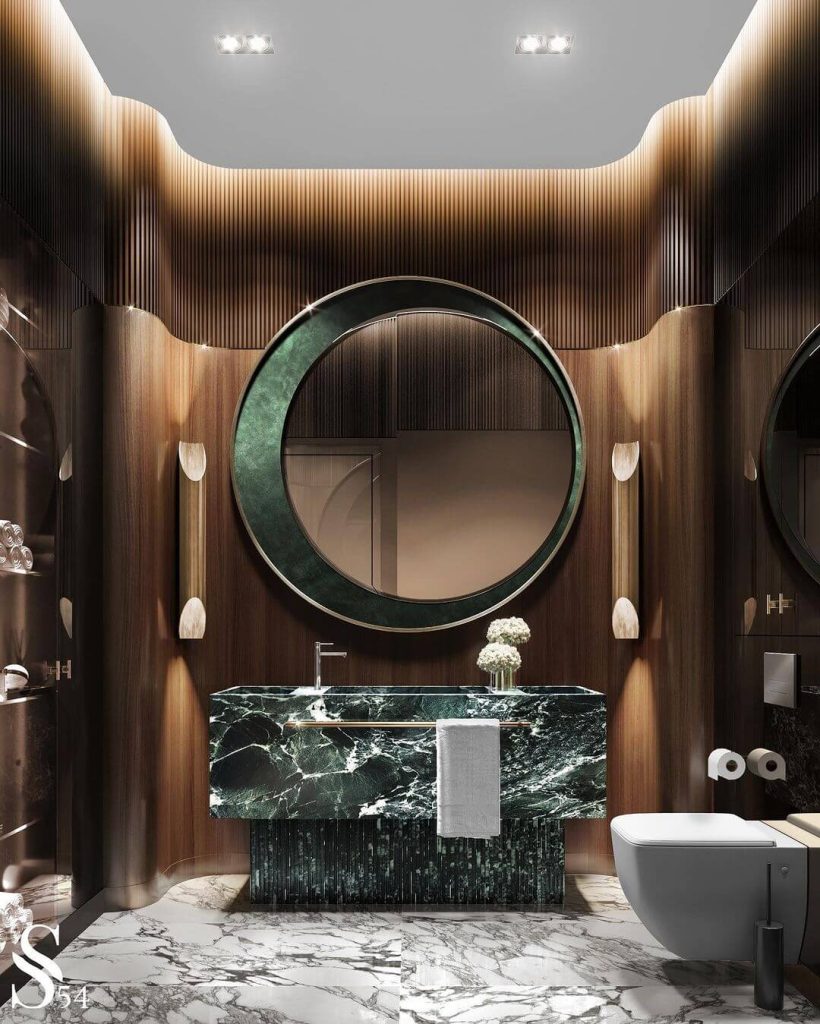 Luxurious Double Circle Mirror with Marble Vanity