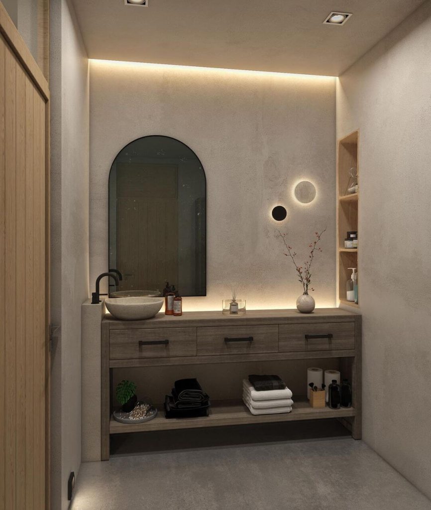 Minimalist Bathroom Counter with Soft Lighting