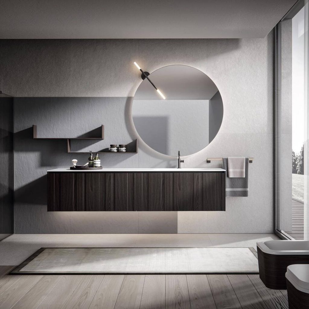 Minimalist Floating Vanity with Circular Mirror