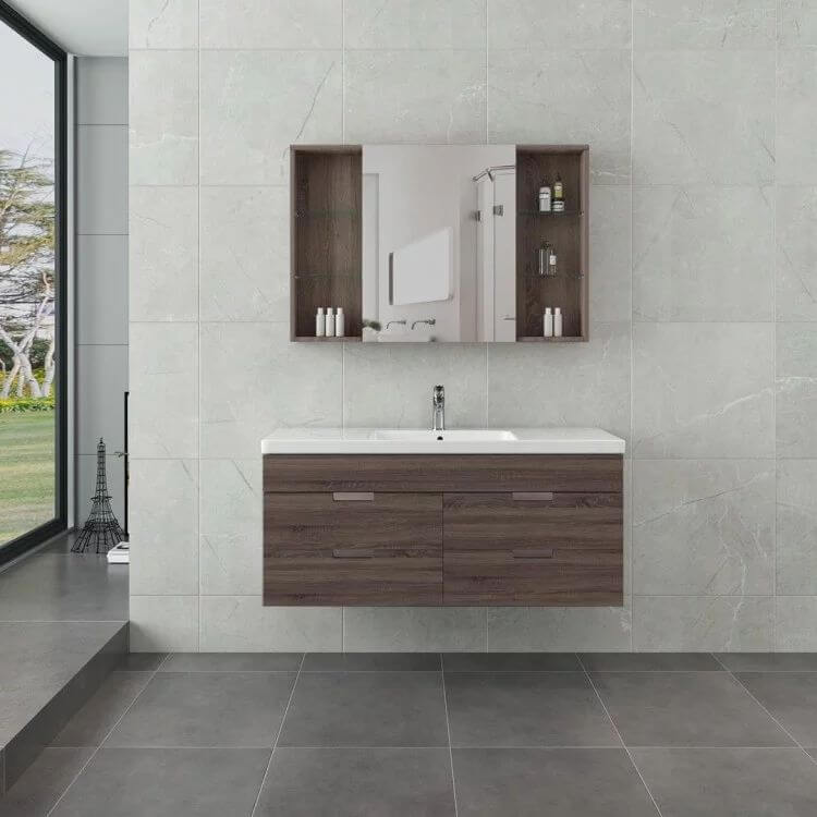 Minimalist Floating Vanity with Dark Wood Finish