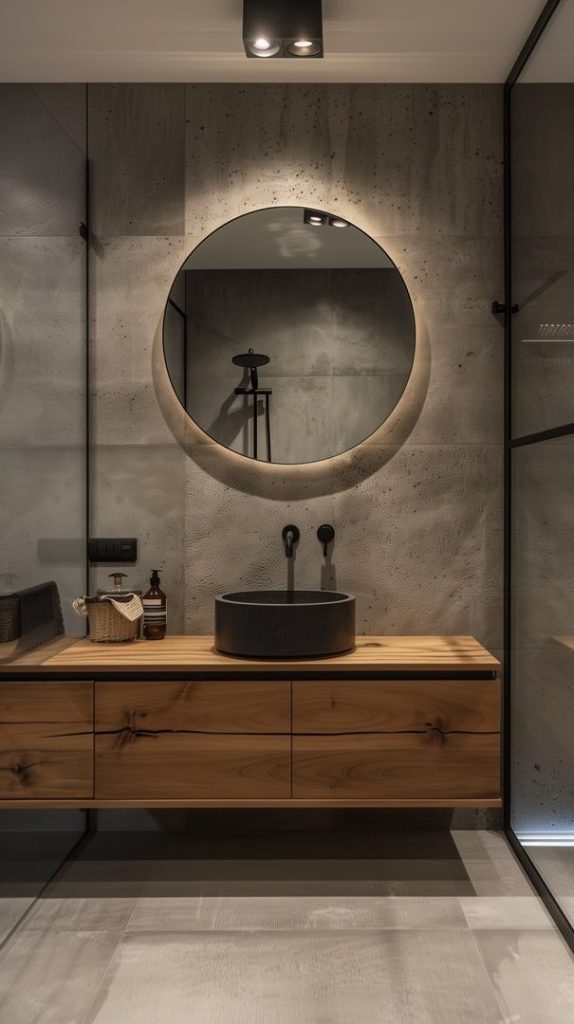 Minimalist Industrial Bathroom with Warm Lighting