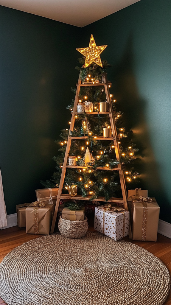 Minimalist Ladder Christmas Tree with Star Topper