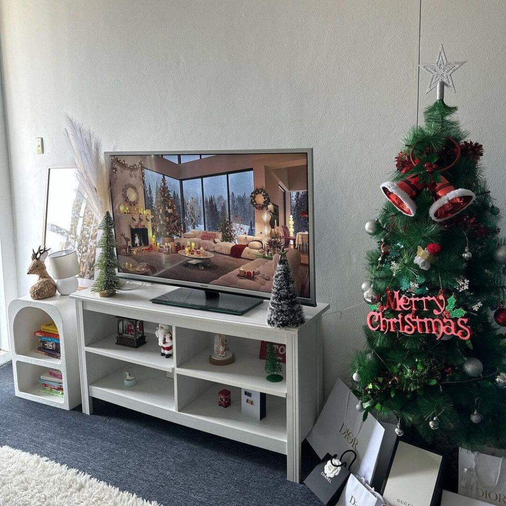 Minimalist Modern Christmas TV Stand Decor