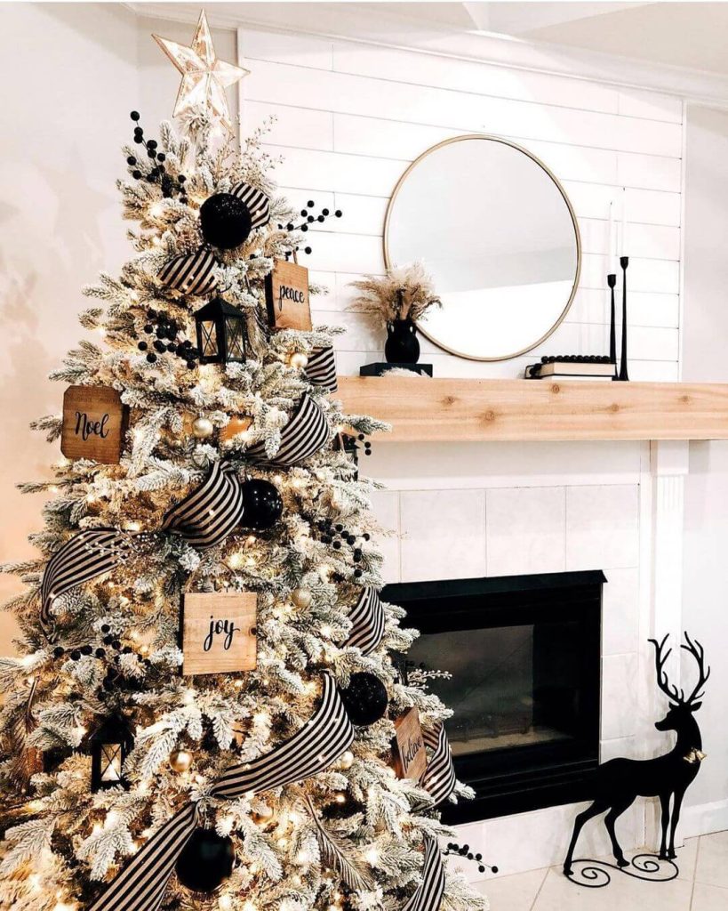 Modern Black and White Striped Christmas Tree