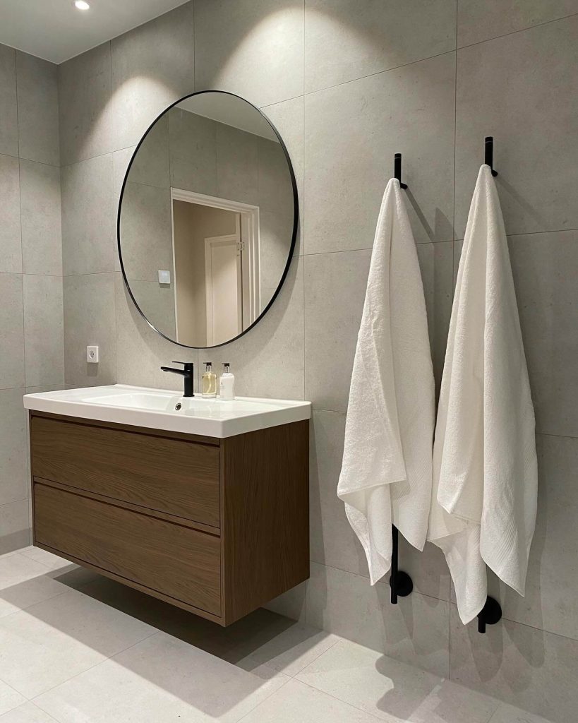 Modern Floating Vanity with Circular Mirror