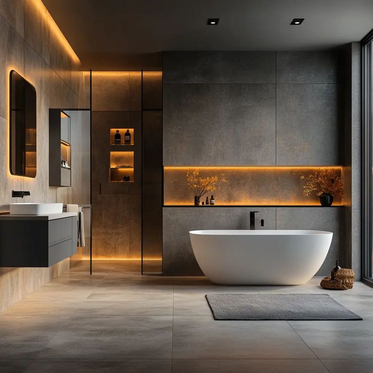 Modern Minimalist Bathroom with Warm Lighting