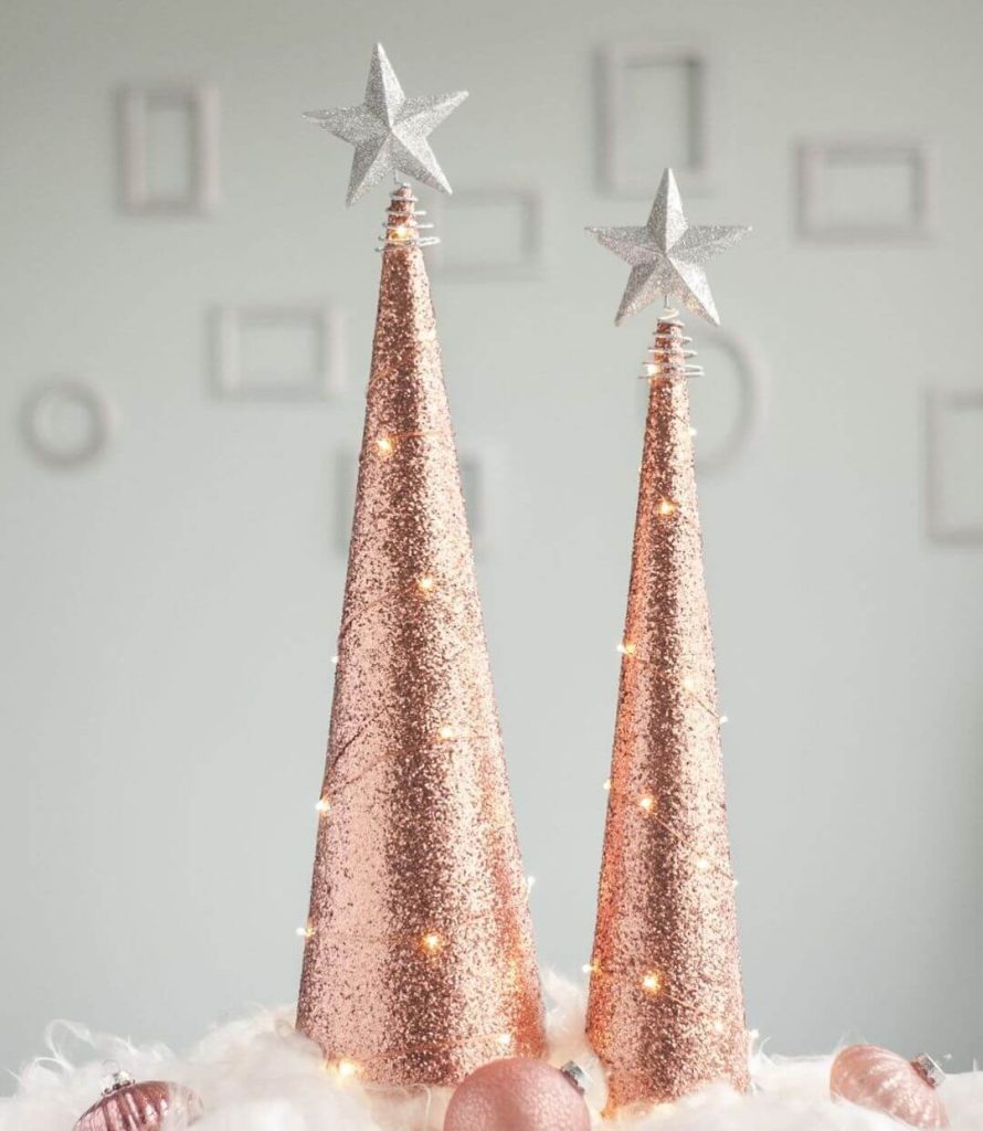 Modern Rose Gold Christmas Cone Trees