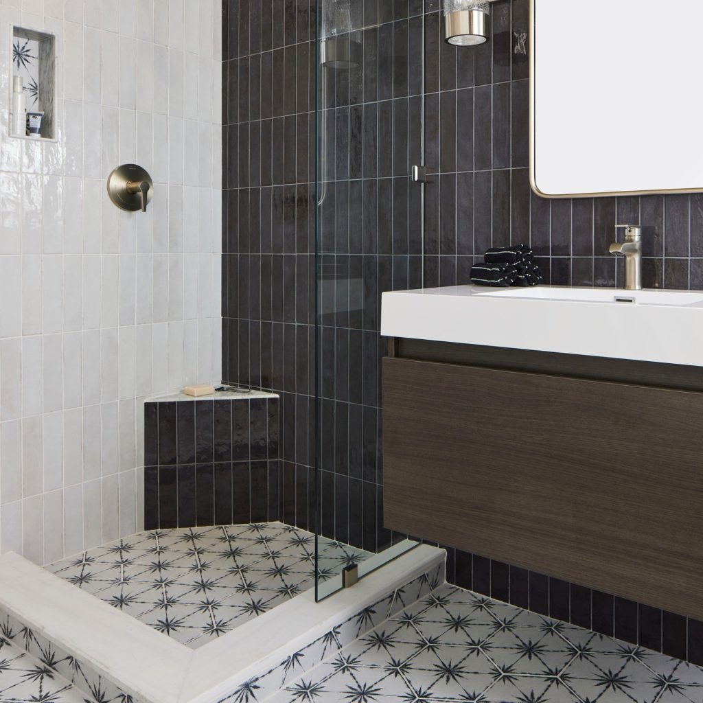 Monochrome Black and White Shower Tiles with Star Pattern