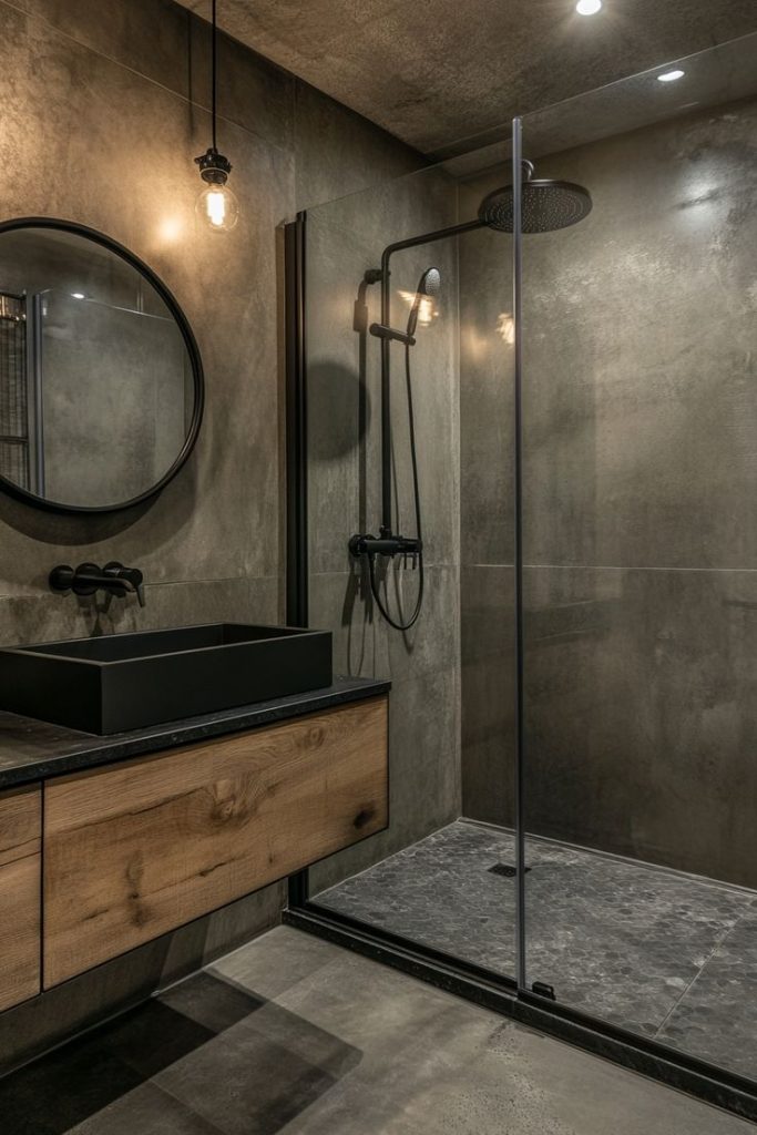 Moody Minimalist Industrial Bathroom