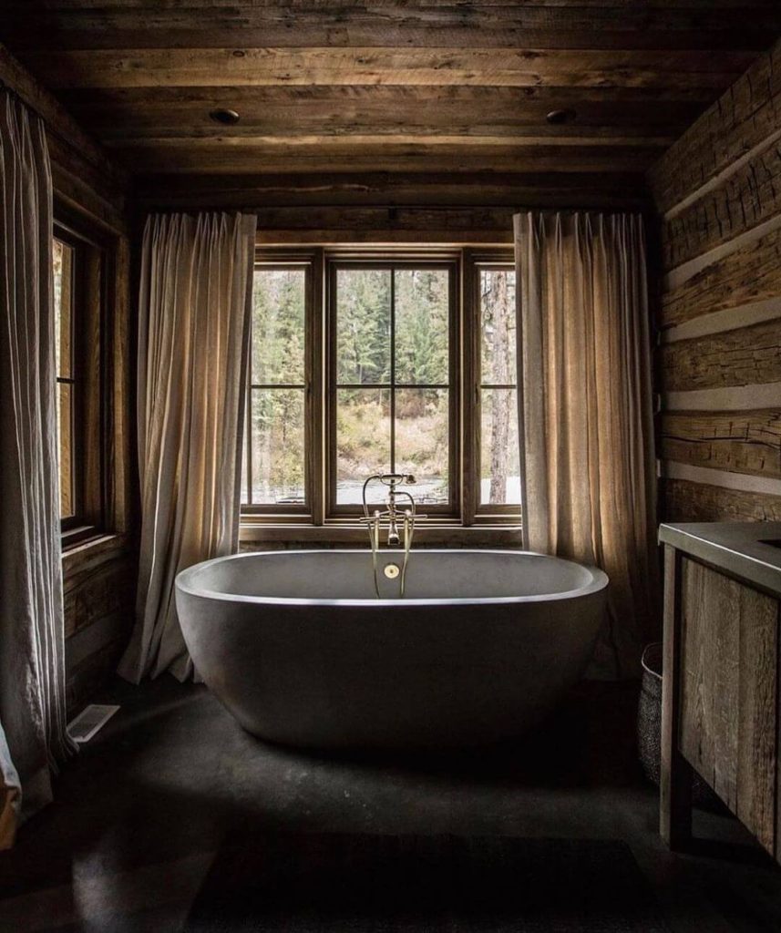 Moody and Minimalist Log Cabin Bathroom