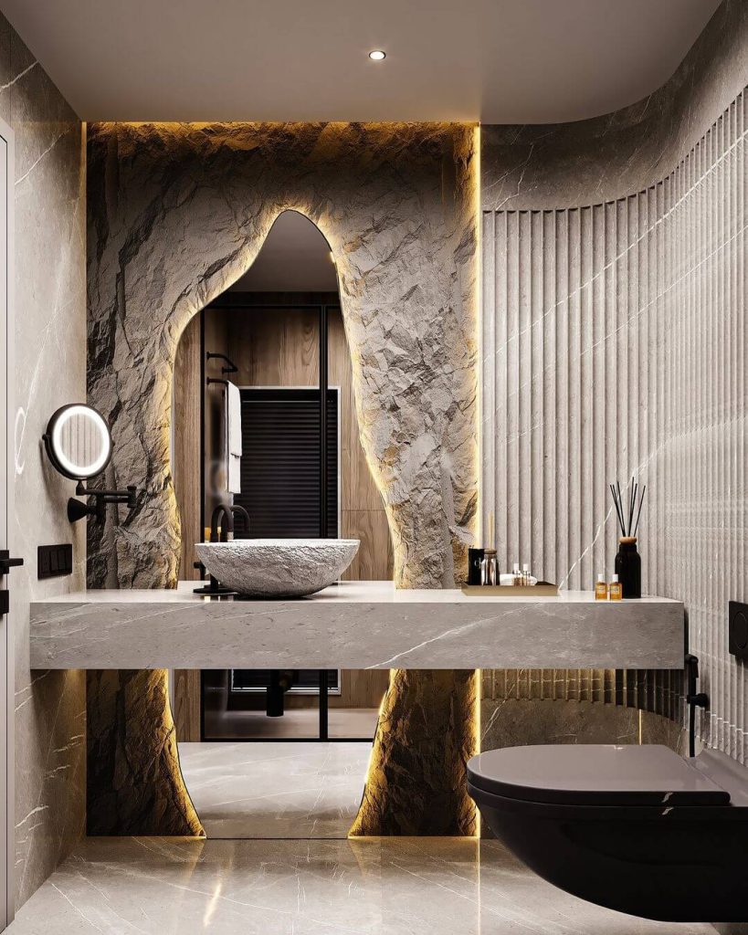 Natural Stone-Inspired Moody Bathroom