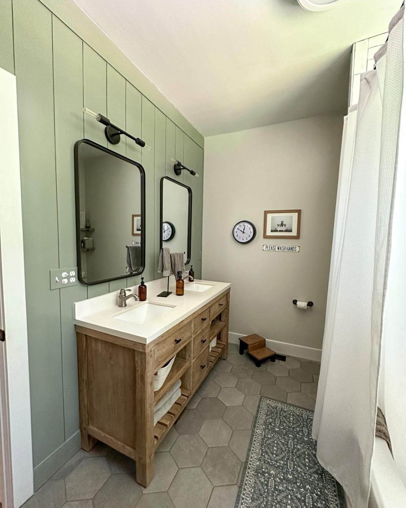 Natural Tones and Double Vanity Kids Bathroom