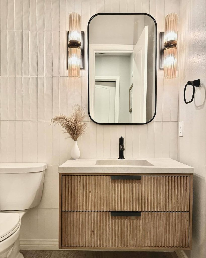 Natural Wood Vanity with Textured Elegance