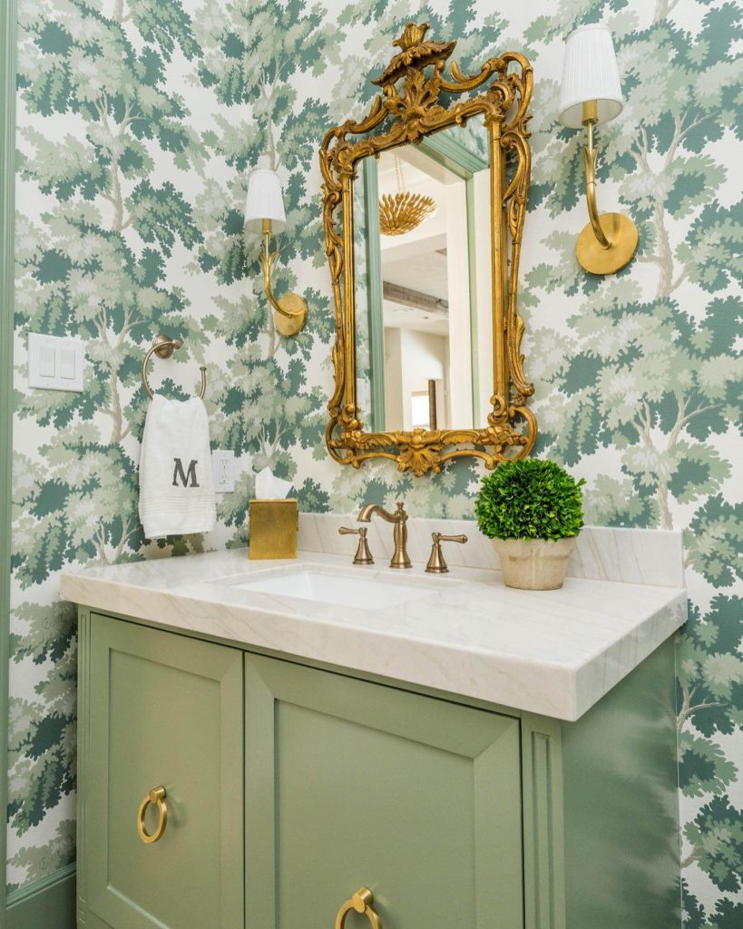 Nature-Inspired Half Bath with Golden Details