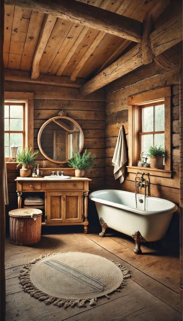 Nature-Inspired Rustic Bathroom with Vintage Charm