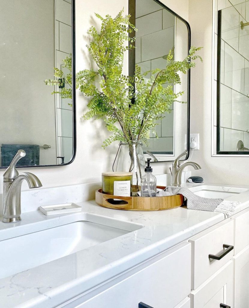 Nature-Inspired White Countertop with Greenery