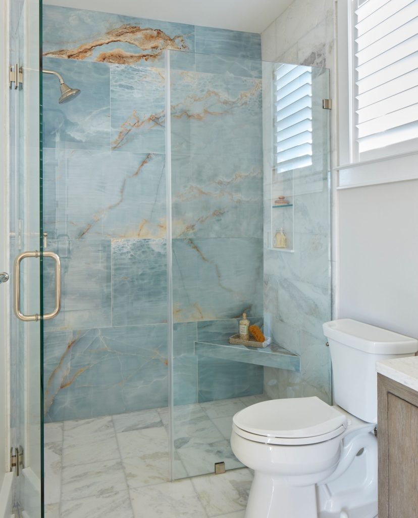 Ocean-Inspired Shower with Blue Marble Tiles