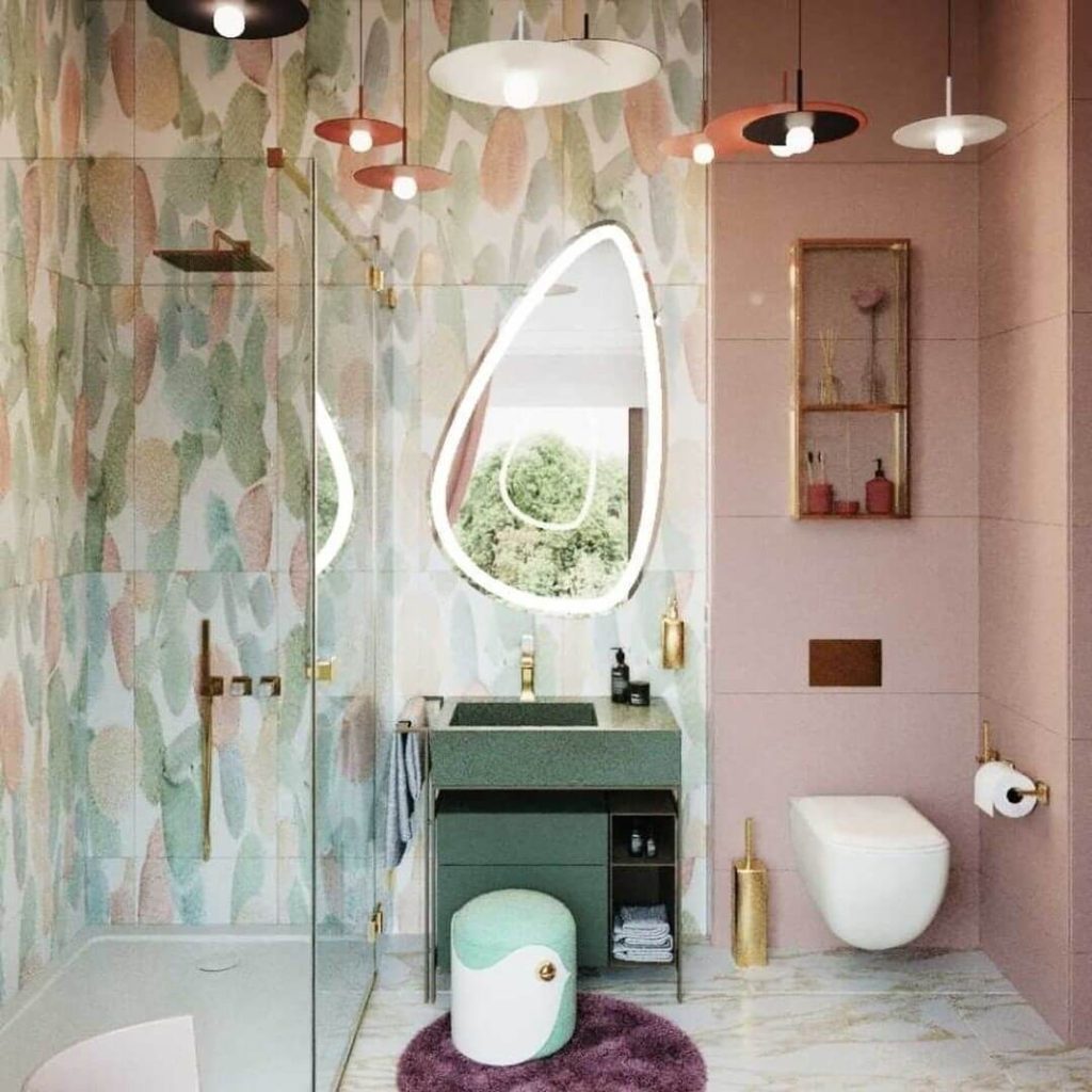 Pastel Kids Bathroom with Artistic Elements