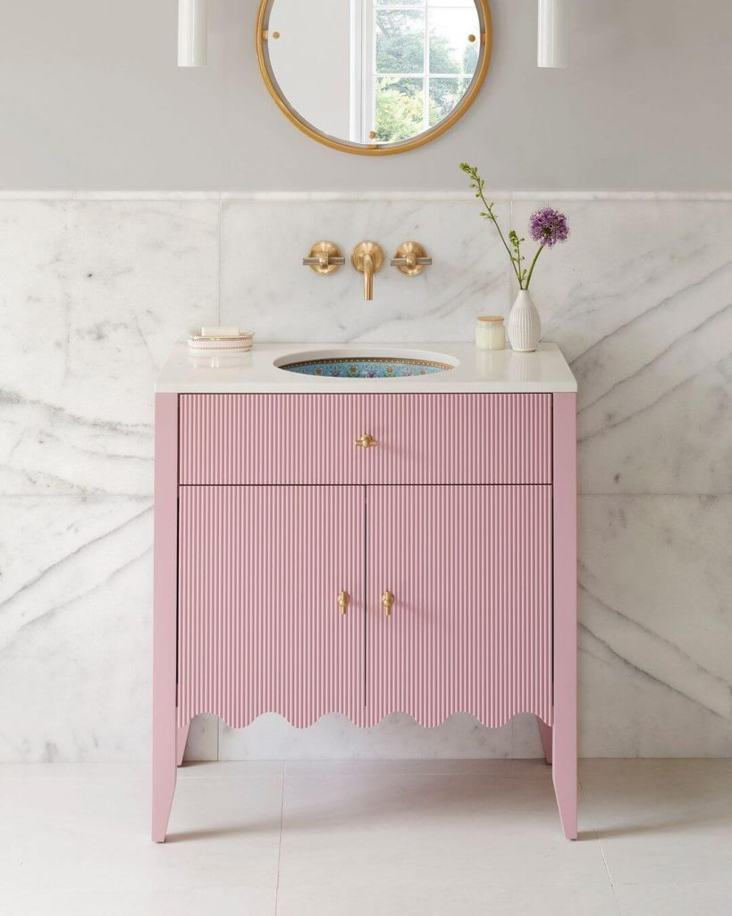 Pastel Pink Vanity with Scalloped Details