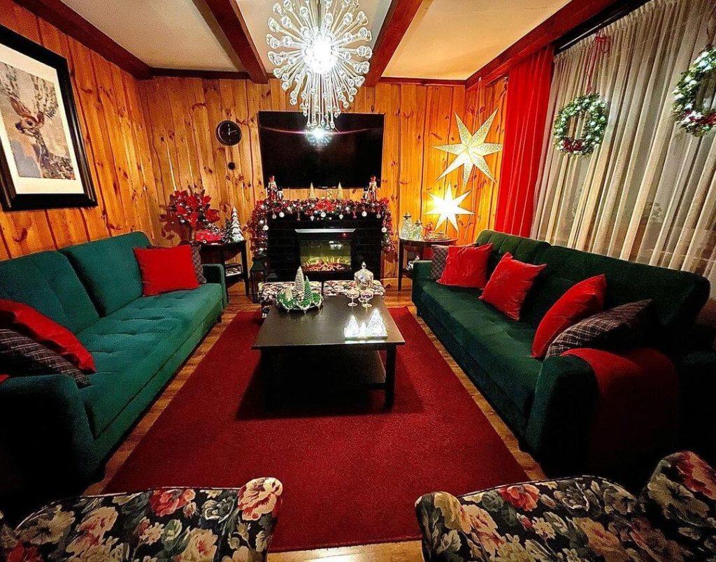 Retro Red and Green Christmas Living Room