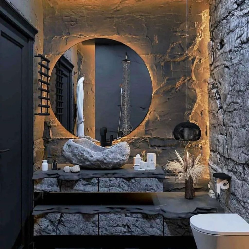 Rock Textured Industrial Bathroom