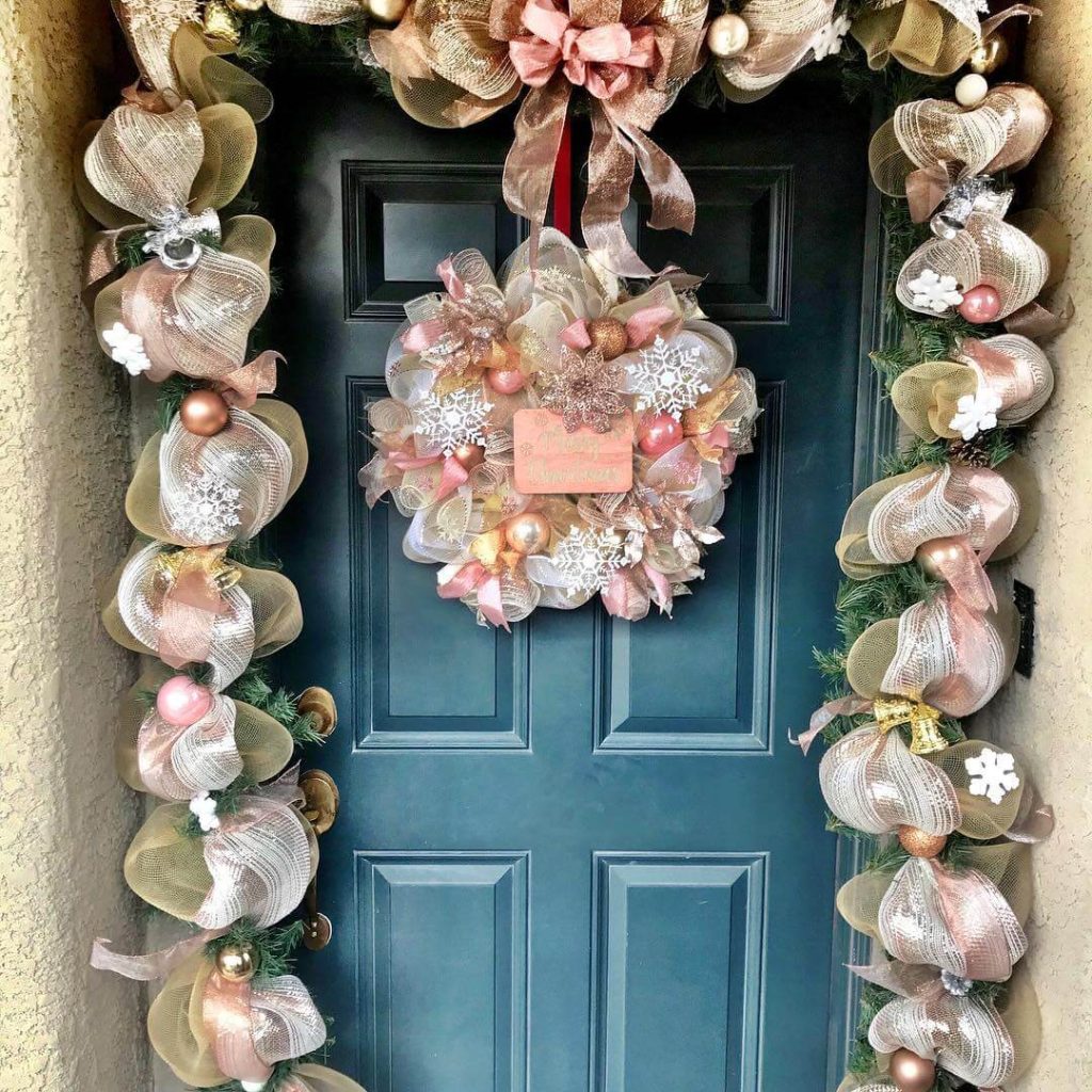 Rose Gold Garland and Wreath Entrance Display