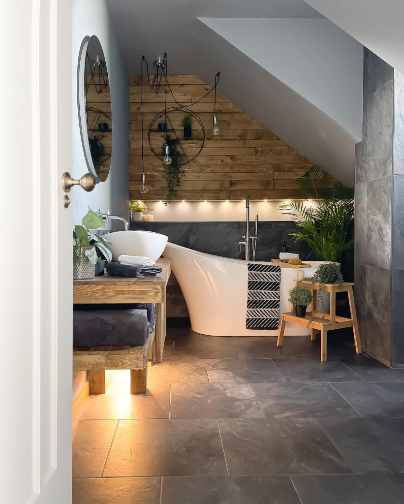 Rustic Attic Bathroom with Wooden Elements