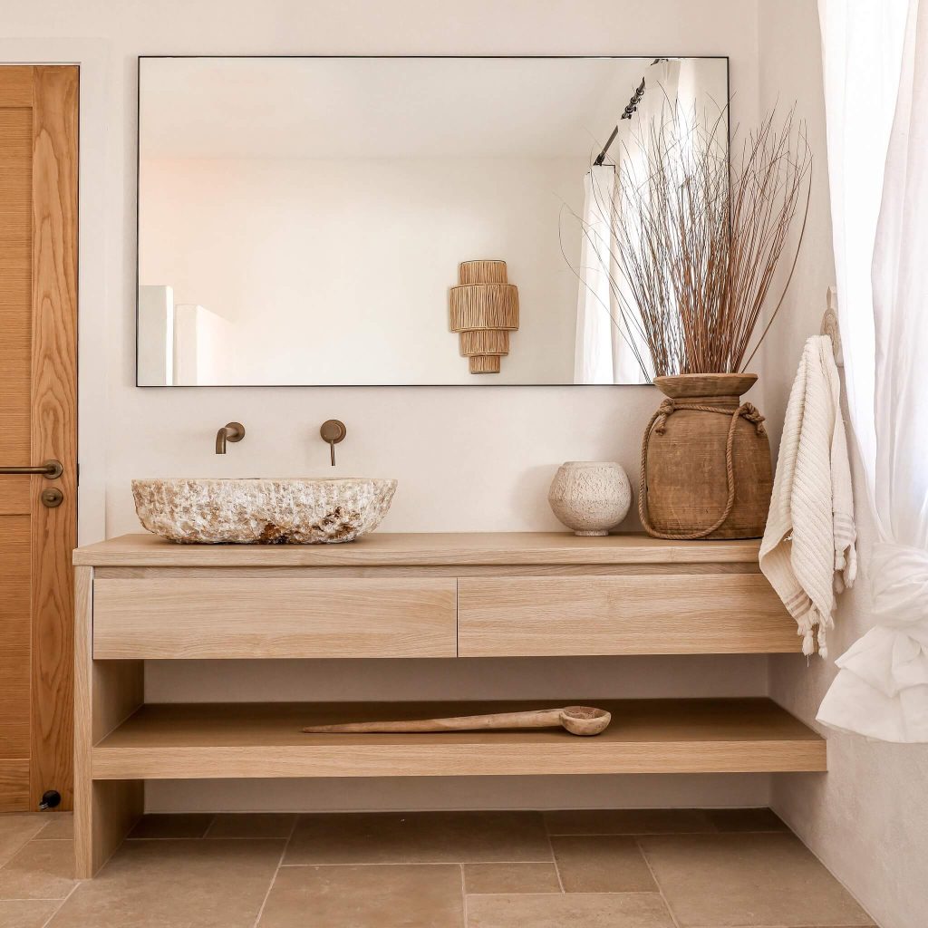 Rustic Bathroom Counter with Stone Basin