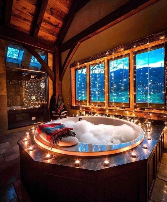 Rustic Charm with a Hot Tub and String Lights