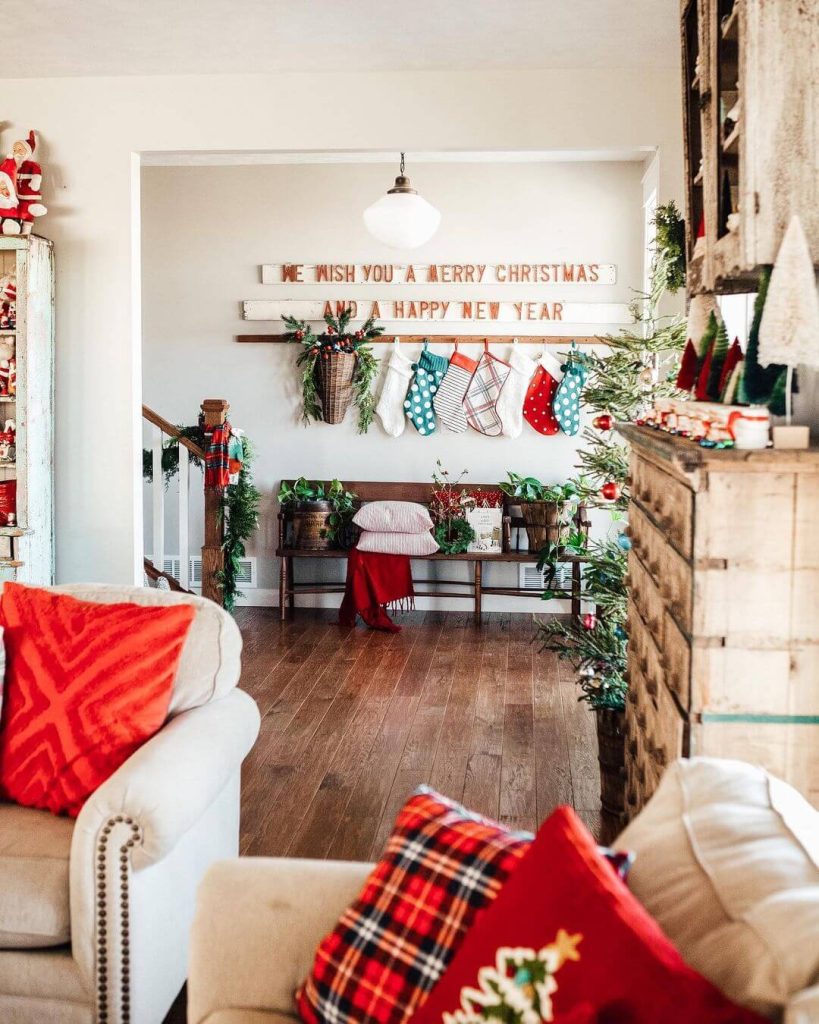 Rustic Christmas Wall Decor with Stockings