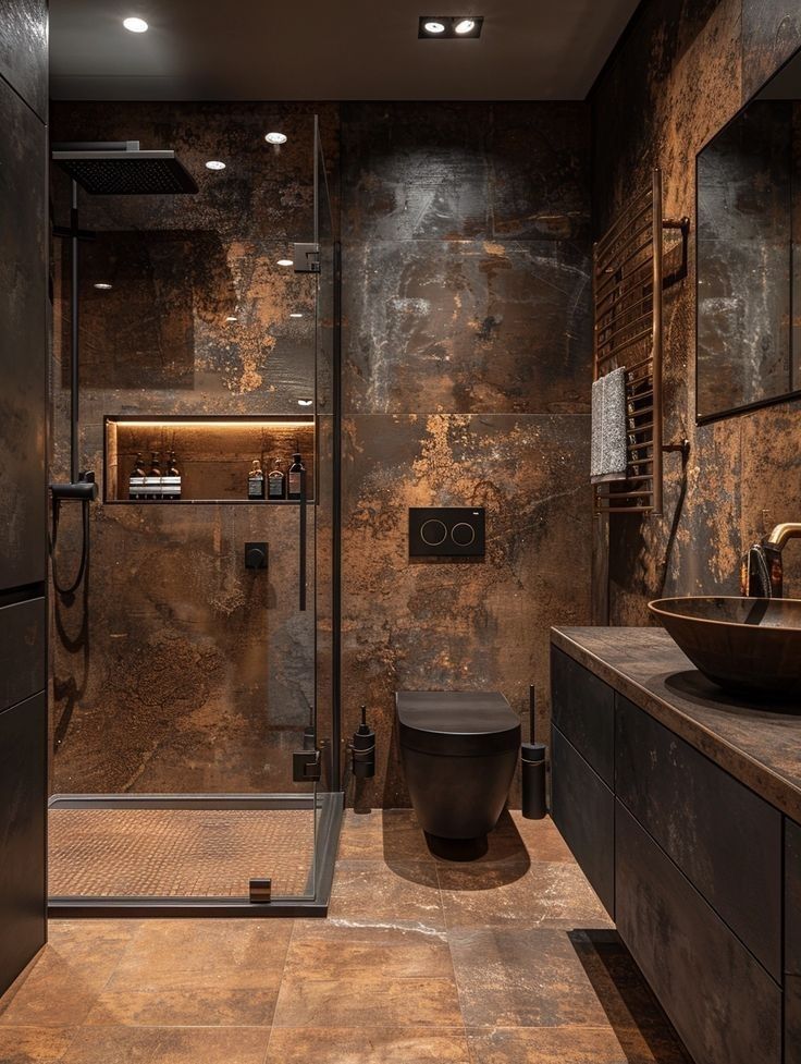 Rustic Copper-Toned Industrial Bathroom