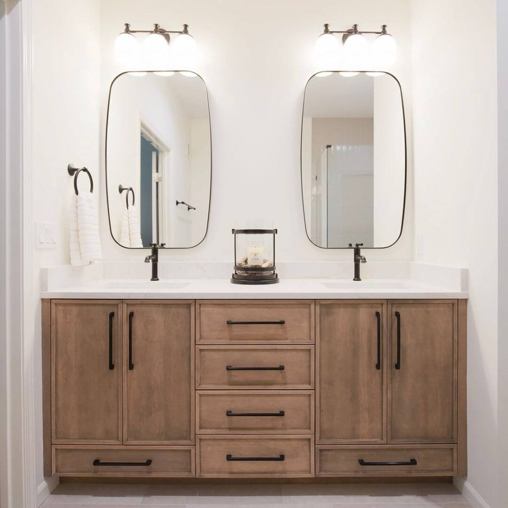 Rustic Double-Sink Vanity with Black Fixtures