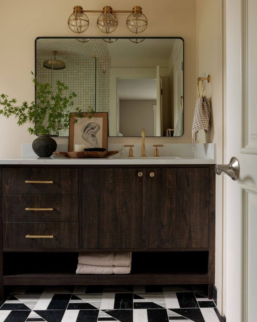 Rustic Guest Bathroom with Dark Wood Vanity