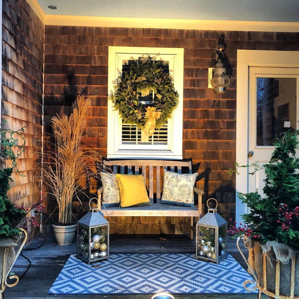 Rustic Porch with Lanterns and Wreath