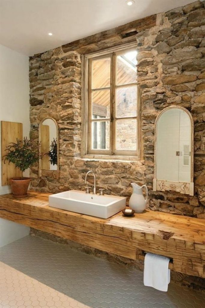 Rustic Stone Bathroom with Natural Light