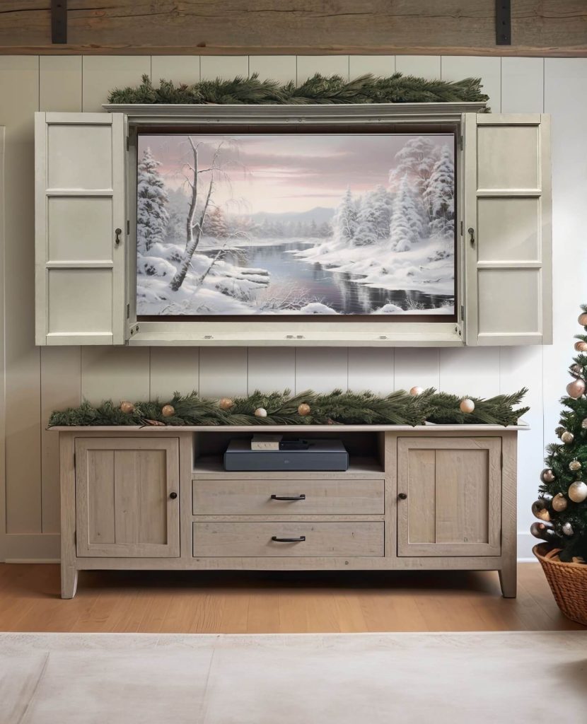 Rustic Winter Wonderland TV Stand Decor