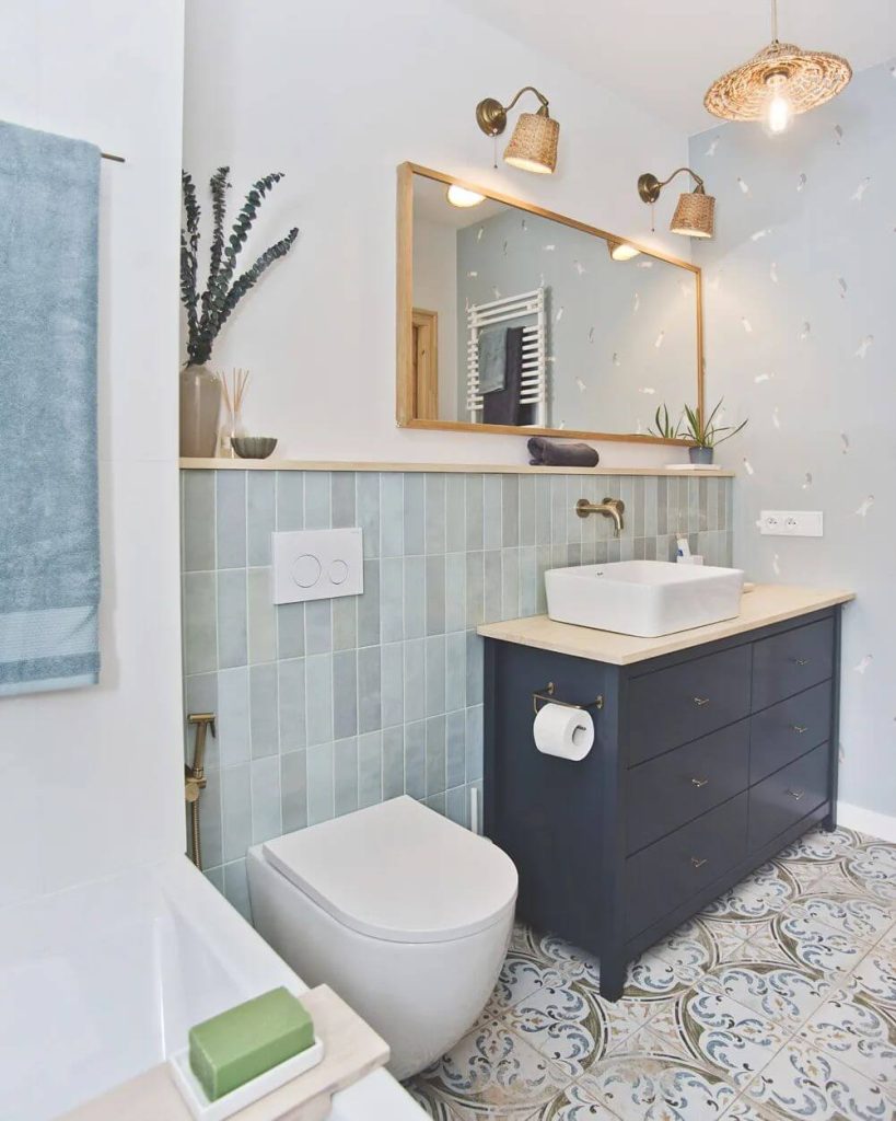 Scandinavian-Inspired Blue Bathroom with Minimalist Charm