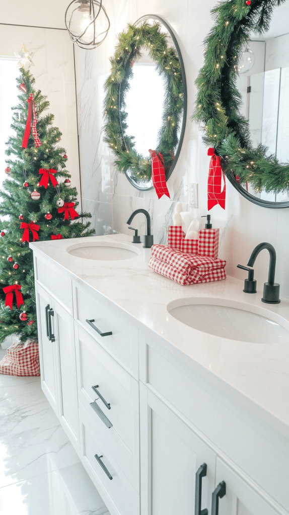 Simple and Stylish Christmas Decor for a White Bathroom