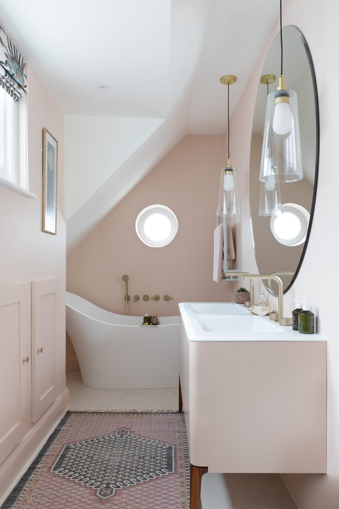 Soft Industrial Bathroom with Pastel Accents