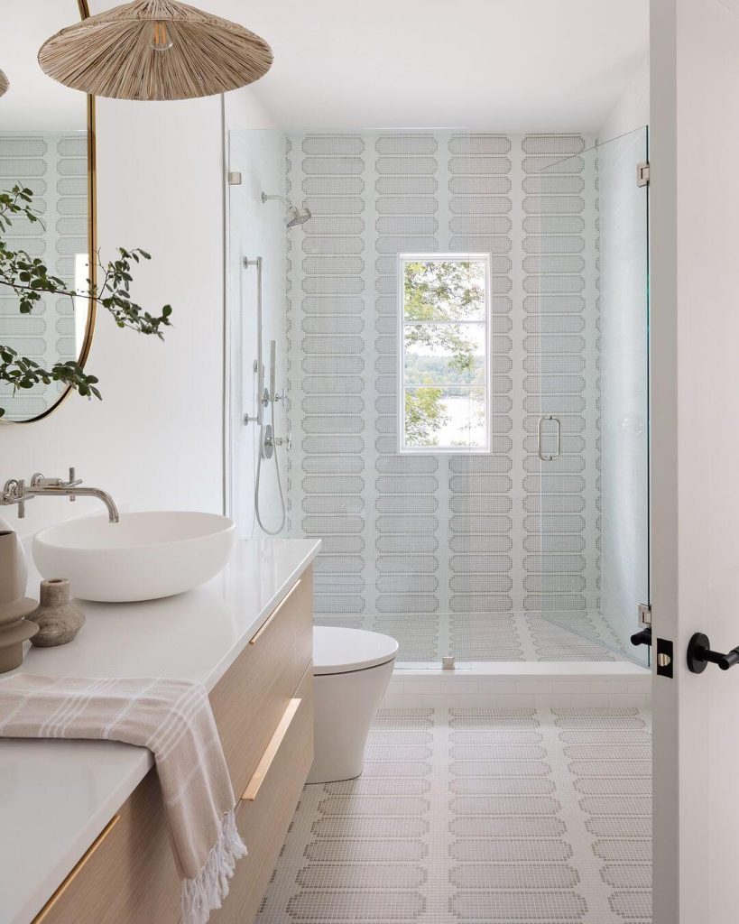 Soft and Neutral Guest Bathroom with Subtle Patterns