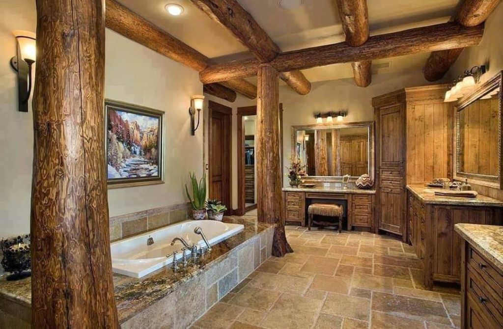 Spacious Log Cabin Master Bathroom